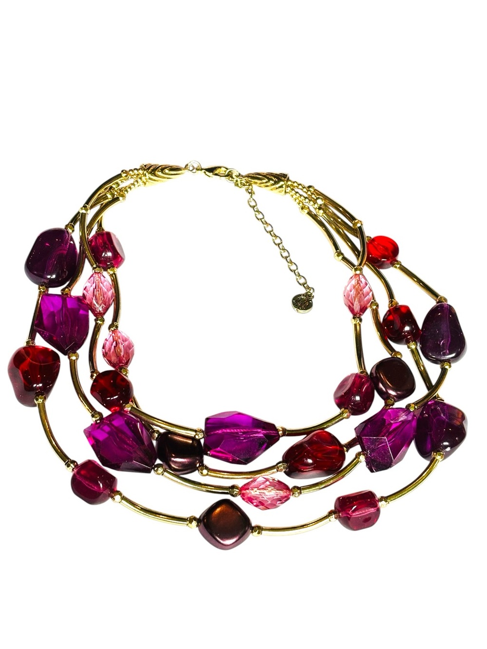Napier Signed Chunky Lucite Multi Strand Necklace Purple Pink 19” Statement
